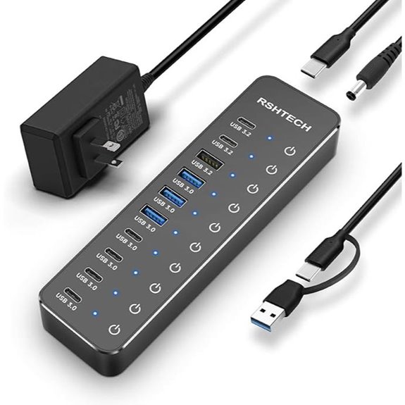 RSHTECH 10-Port USB 3.2/USB-C Hub with Switches