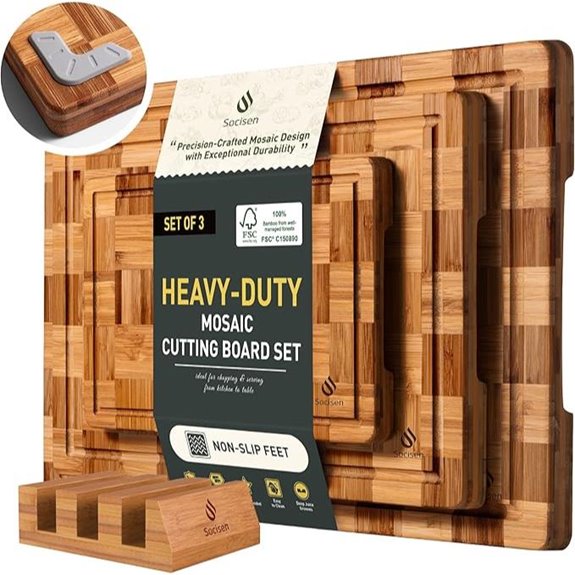 3 Pack Heavy Duty Bamboo Cutting Boards Set