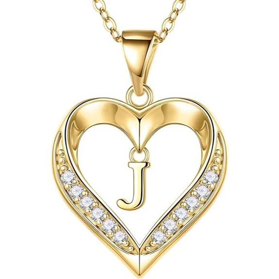 Turandoss Heart Initial Necklace in 14K Gold Plated Jewelry