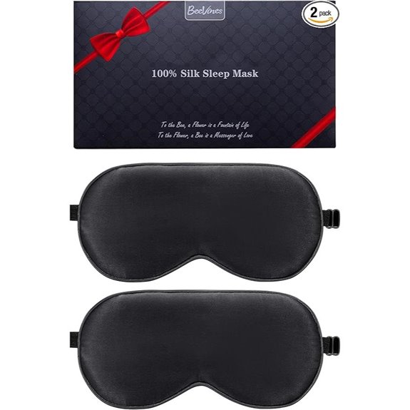 BeeVines Silk Sleep Masks 2 Pack Adjustable Black