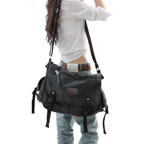 Vintage Canvas Messenger Bag for Laptop Black XL
