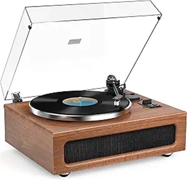 Vintage Turntable with Built-in Speakers and Bluetooth