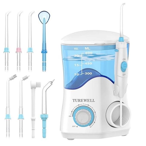 TUREWELL Water Dental Flosser with 8 Tips and 10 Pressure Levels