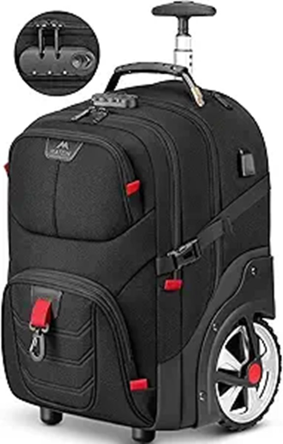 Matein 17-Inch Water-Resistant Rolling Laptop Backpack