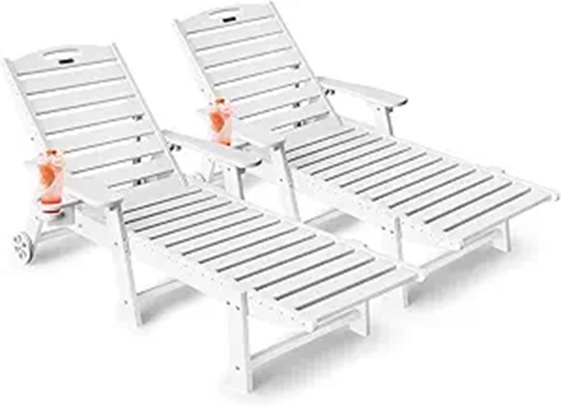 Outdoor Lounge Chair Set of 2 with Wheels and Cup Holders