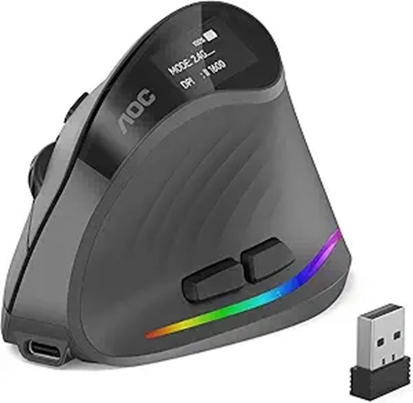 AOC Wireless Ergonomic Vertical Mouse with RGB Light