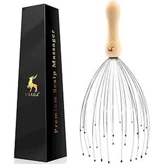 USAGA 32 Fingers Head Massager with Wood Handle