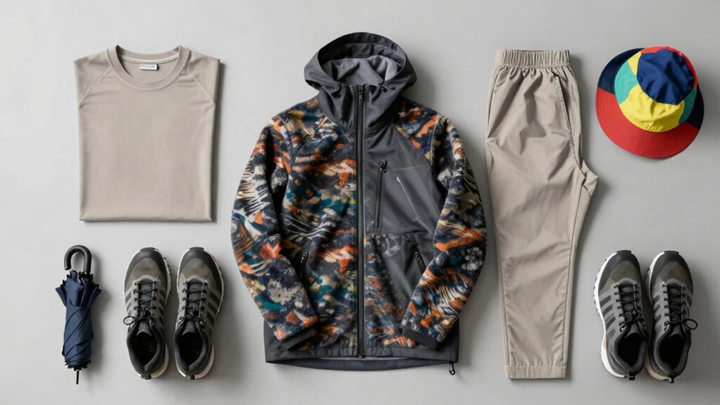 layered clothing and gear