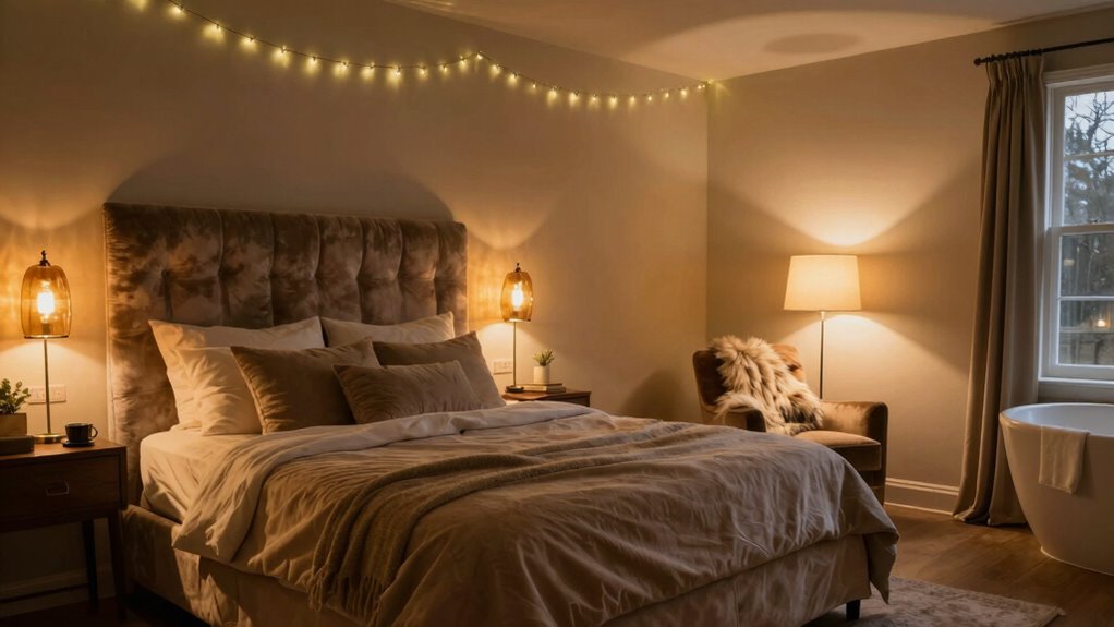 layered cozy bedroom lighting