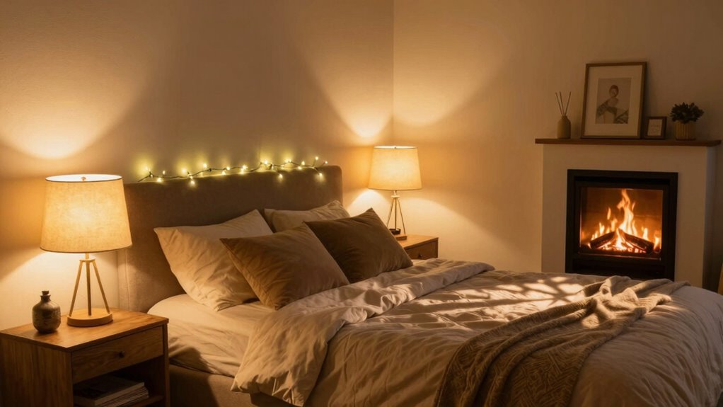 layered cozy bedroom lighting