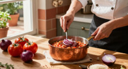 Tomato Risotto With Frizzled Red Onions